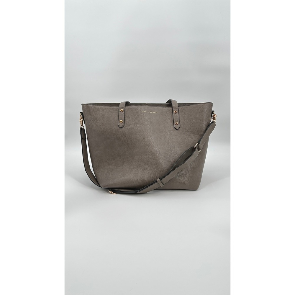 Poppy & Peonies Go Getter Dark Grey Vegan Leather Tote Bag Crossbody Laptop